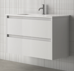 Vanity Unit + Washbasin SANSA 60cm x 45cm (depth), 2 drawers, Glossy White (BL1B)