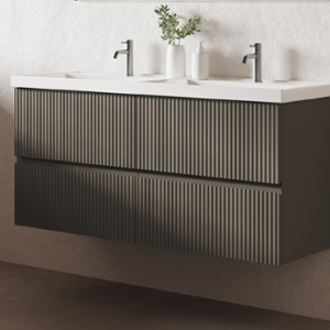VORA furniture set (base unit + double-basin sink) 120cm x 45cm (depth), 1 drawer, Walnut Notte (NO21)