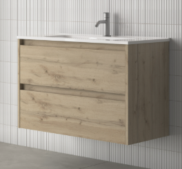 Vanity Unit + Washbasin SANSA 60cm x 45cm (depth), 2 drawers, Colonial Oak (RO14)
